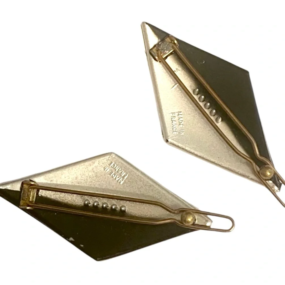 1960’s Vintage Silver Angular Barrettes, Made‎ in France